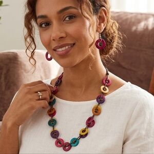 Paparazzi Boho Multi Color Wooden Discs Necklace & Earring Set